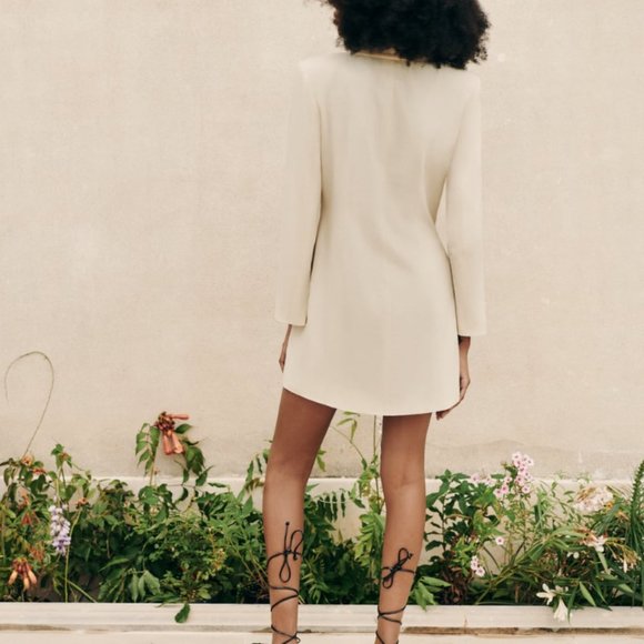 NEW ZARA LINEN BLEND BLAZER DRESS PLEAT BEIGE OFF WHITE IVORY 7875/939 SZ S - Picture 5 of 15